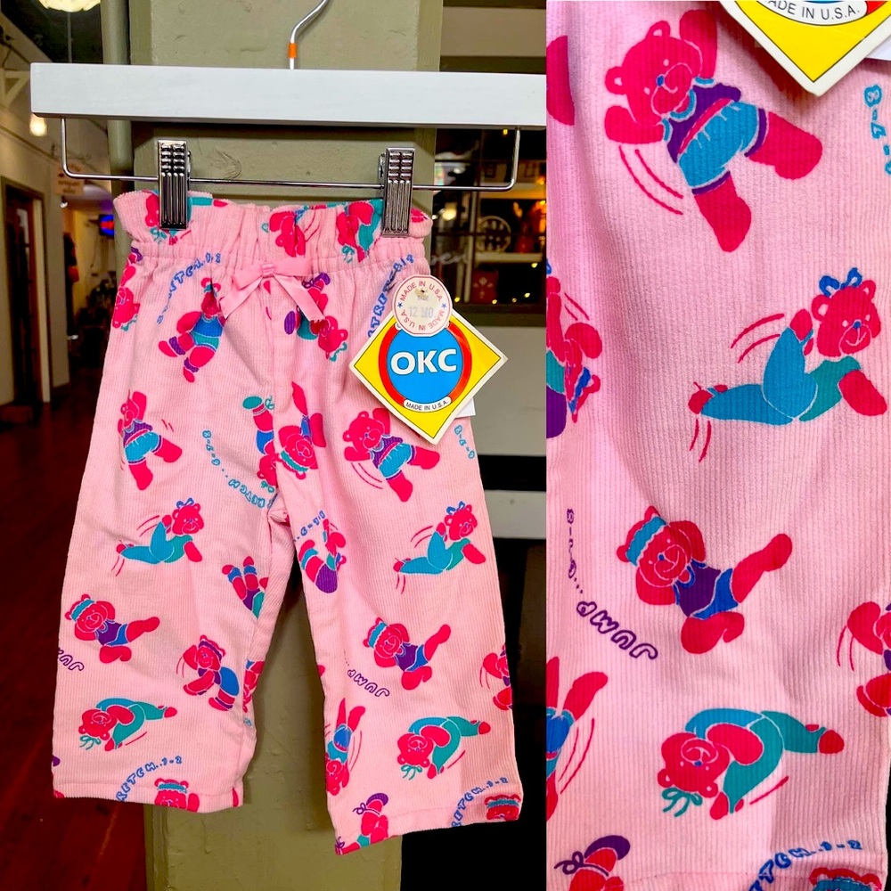 Rare 80s vintage pink corduroy pants with exercise bears